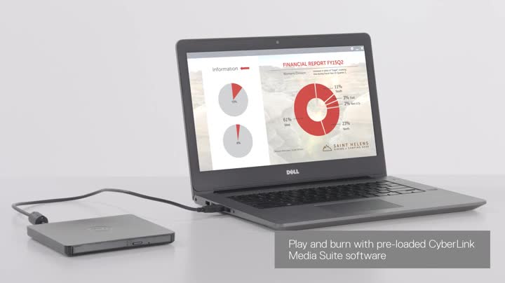 Dell USB Slim DVD +/- RW Drive DW316 - Plug and Play, 8 Watt